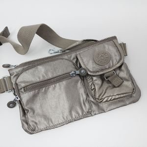 Kipling Presto metallic pewter hip sack crossbody sack purse